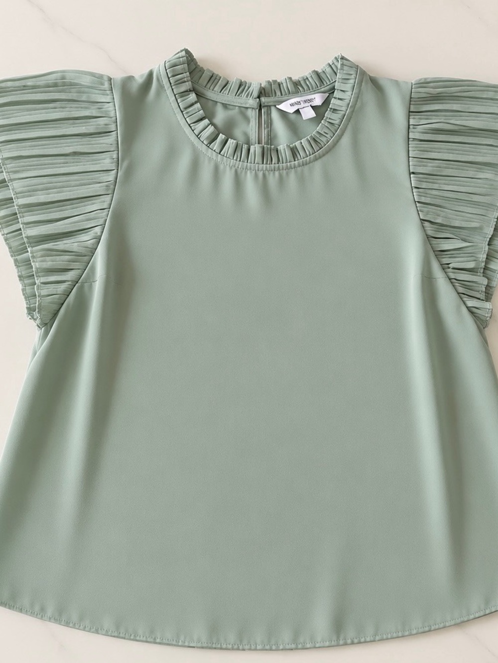 Nine West Sage Green Pleated Flutter Sleeve Blouse